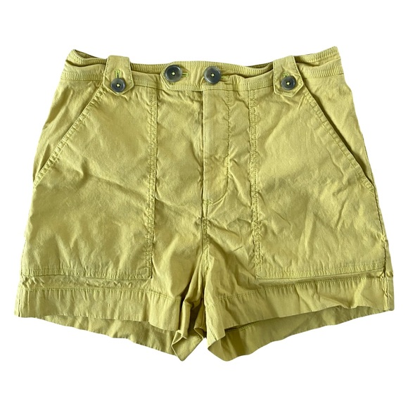 Maeve By Anthropologie Elena High Waist Linen Blend Green Cargo Shorts Size 6 - Picture 1 of 4